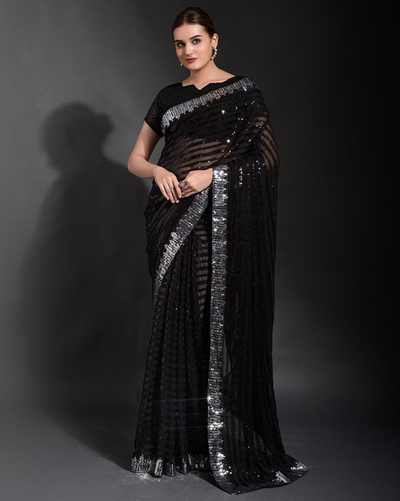 Stylish Saree with embellished design enhances festive look
