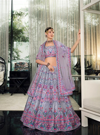 Violet Thread Work Lehenga Featuring CanCan Flair Magic